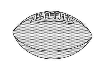 Hand drawn american football ball. Rugby ball icon in doodle style isolated on white background. American football sports accessory with lacing for championship or competition. Vector illustration