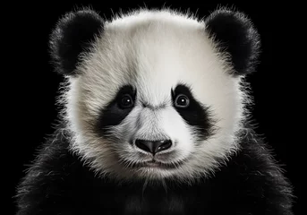 Gordijnen Realistic portrait of a panda isolated on dark background. AI generated © Alicina