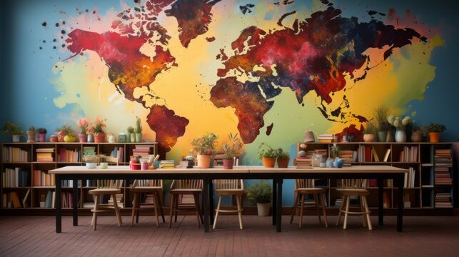 panoramic background of a children's classroom