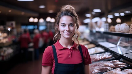 Fototapeta premium young woman worker or employee of a supermarket