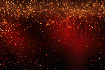 Fototapeta na wymiar Gold and Red Glitter Confetti on Black Background Copy Space