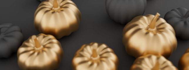 Black and gold Pumpkin. Halloween background. 3d rendering