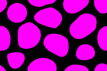 Abstract pink spots on the black background. Contrast colors. Seamless vector pattern for design and decoration.