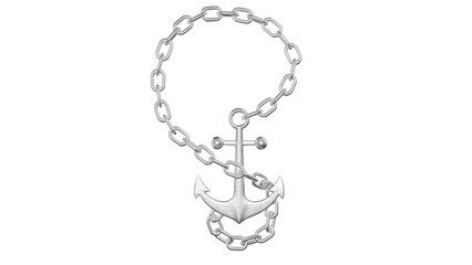 Silver ship anchor with chain isolated on transparent and white background. Ship concept. 3D render