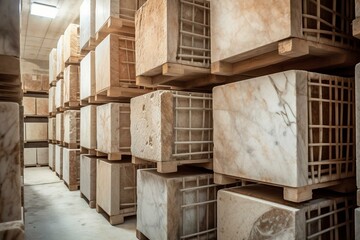 Marble cubes: storage for the stone industry. Generative AI