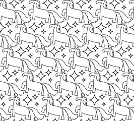 Unicorn pattern in lines. Modern style. Cartoon outline. Backgrounds and textures. Print and packaging.