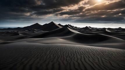 Fototapeta na wymiar Black Sand Dunes Black Texture Black Sand Dunes Landscape Background Dune Background Desert Wallpaper AI Generative