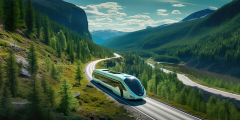 Innovative futuristic transport, high-tech smart self-driving electric vehicle, sustainable green travel, connected smart city concept