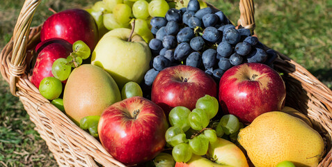 autumn harvest fresh autumn fruits in the basket 