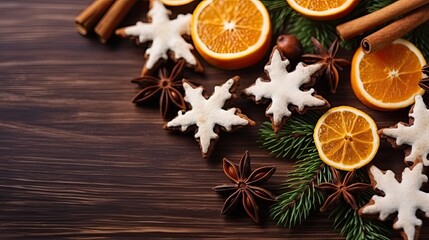 Christmas cookies over wooden background
