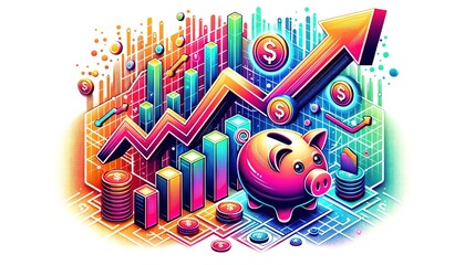 Illustration presenting an icon representation of the growth of stocks and mutual funds.