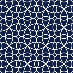 Art Deco geometric outline pattern. Blue and white decorative background.