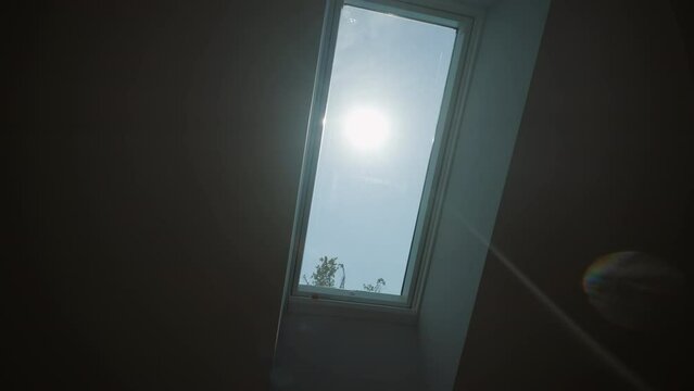 Close up shot of Modern white design window or skylight in a modern apartment, home interior.