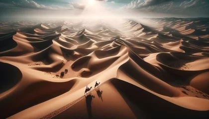 Foto op Aluminium Camel rider in the vast desert among the wide sand dunes. © OKAN