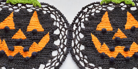 halloween pattern crochet embroidery on white background 
