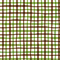 Green Brown Gingham Check Hand Drawn Background