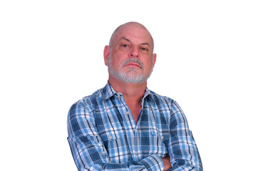 Obraz premium adult man white beard wearing plaid shirt expression would be isolated on white background