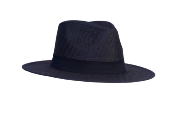 Panama hat style straw hat with black ribbon isolated on white background, straw hat for woman and man head protection