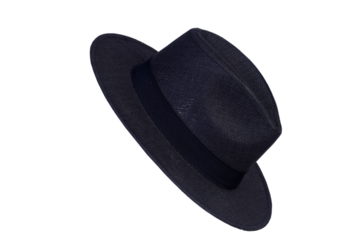 Panama hat style straw hat with black ribbon isolated on white background, straw hat for woman and man head protection