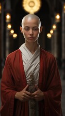 China young female shaolin asia monk in monastery. Spiritual development tranquility, yin yang balance, ascetic, Buddhist monastery, novices Shaolin Temple.