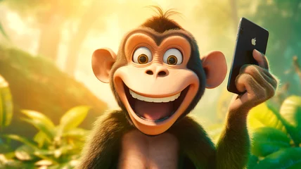 Foto auf Alu-Dibond funny monkey with a mobile phone © Aram