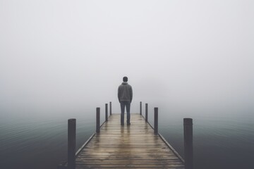 man standing at the end of pier, depressed emotions concept