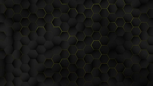 4k Abstract luxury black grey gradient backgrounds with golden lines. Geometric hexagonal graphic motion animation. Seamless looped dark backdrop. Simple elegant universal minimal BG