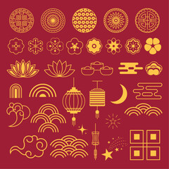 Chinese Traditional Icons  China  New Year Element Celebration Symbol Set Asian Festival Ornaments