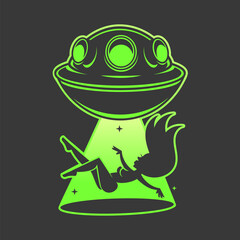 Ufo trippy alien spaceship,space hippie groovy shirt.Vector line doodle graphic sticker cartoon illustration.Ufo,abduction,groovy alien,hippie,space,trippy phrase print poster,t-shirt,sticker