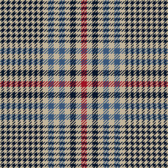 Red and blue check plaid. Scottish pattern fabric swatch close-up. 