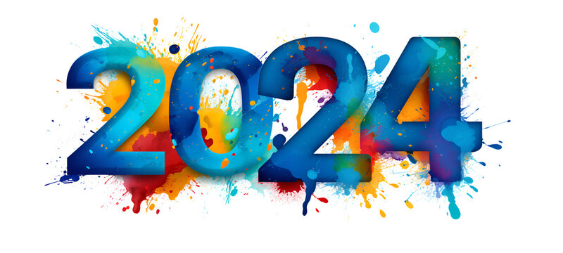 Brightly colored number 2024 reflecting the new year on white background