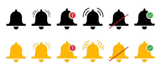 Notification bell icon. Incoming message. Ring the bell. Alarm clock and app notifications on your smartphone. Element of social networks. New message icon