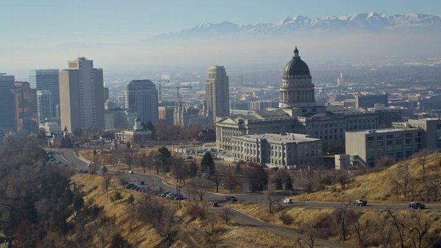 View of Utah Capitol Building In Salt Lake City - Drone Shot