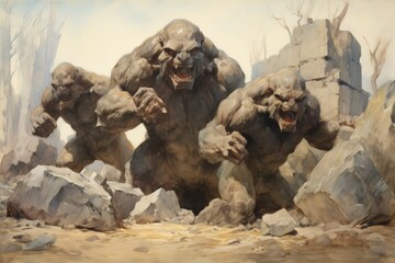 Massive trolls with boulders for fists - Generative AI
