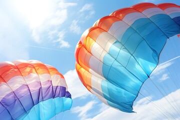 An abstract view of two paraglides against a blue sky