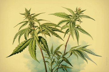 An illustration of cannabis indica, a medicinal plant with leaves. Generative AI