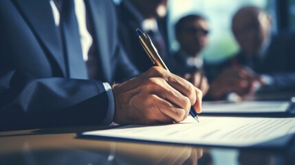 CEO signing a partnership agreement during a corporate meeting generative ai