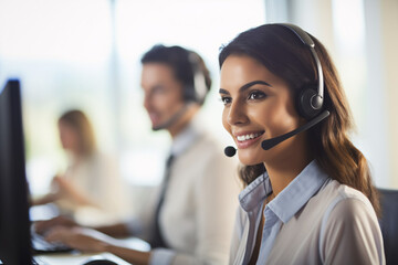 Female colleagues working in call center