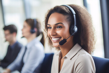 Female colleagues working in call center
