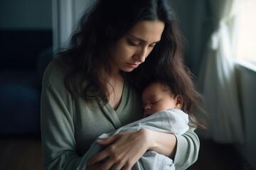 Obraz premium Young mother in depression