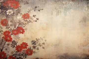 Vintage background with flowers, floral elements on grunge texture, ai generated