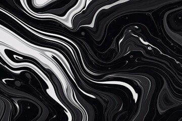 Abstract liquid marble background, stirred black and white paint texture, ai generated