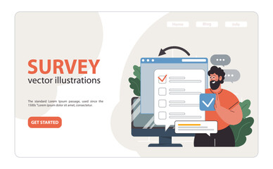 Public opinion polling web banner or landing page. Male character participation
