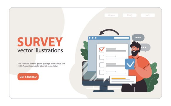 Public opinion polling web banner or landing page. Male character participation