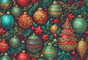 Fototapeten Christmas themed line color cartoon pattern, seamless illustration of Santa Claus, Merry Christmas. © Perecciv