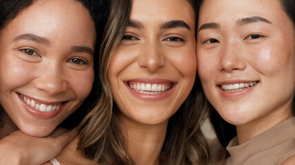 Skincare group, face or women smile for anti aging cosmetics, beauty glow and spa wellness support....