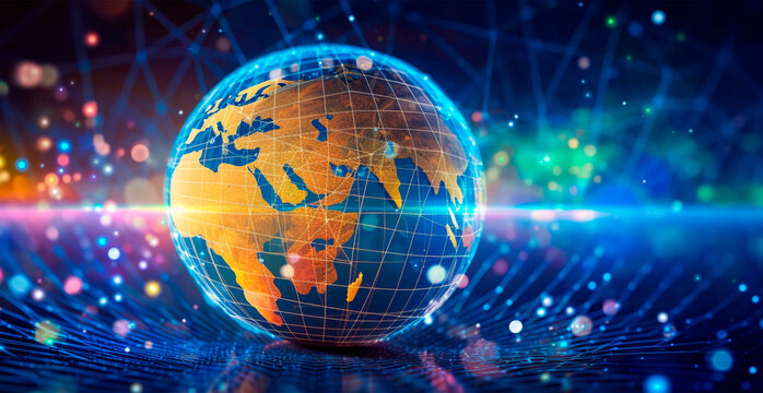 Global network concept. Digital point of the world map. Global network of planet Earth 3D rendering - AI generated image