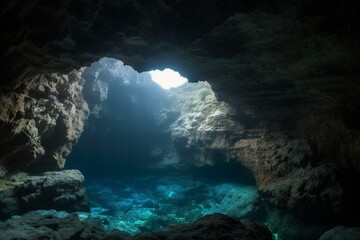 Cave beneath the ocean's surface. Generative AI