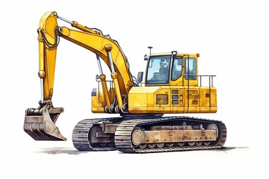 Heavy construction machinery on white background. Transportation and movement of bulk materials with large bucket. Generative AI
