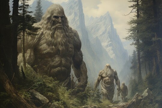 Gargantuan giants roaming the mountains - Generative AI
